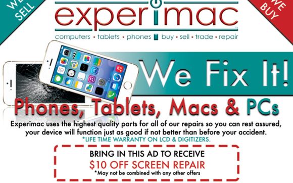 $10 off iphone and ipad screen repair by Experimac Humble/ Kingwood