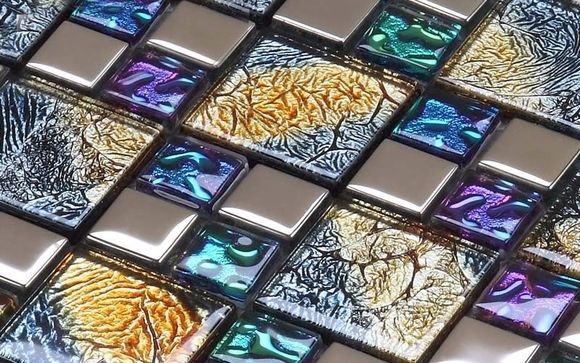 Natural Stone And Glass Mosaic Sheets Stainless Steel Backsplash Square Tiles Metal Tile