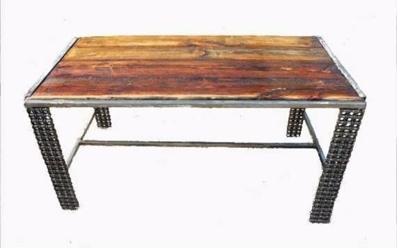 Wood Metal Furniture End Table - Raymond Guest Metal Art at