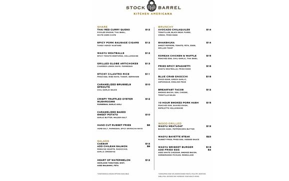 Recent Menu by Stock & Barrel
