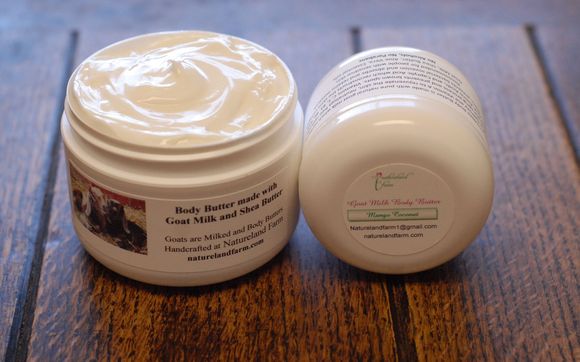 Natureland Farm has goat milk body butter, lotions, soaps, deodorant, clay mask, lip balm by Natureland Farm