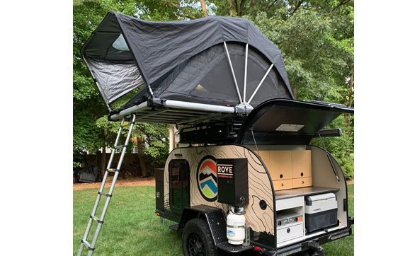 Overland trailer and roof top tent by Rove Rentals