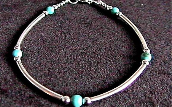 Turquoise & Sterling Silver Tube Style Bracelet 925 SS  by Alice's Looking Glass Jewelry, LLC