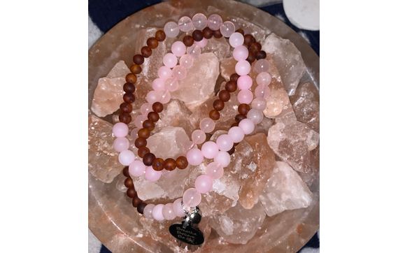 Rose Quartz and Amber Mala Necklace  by Strength and Purity Jewelry Creations