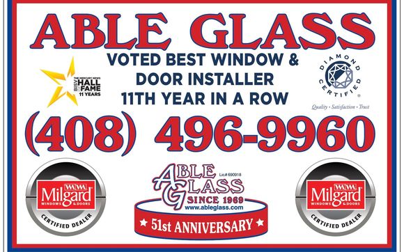 Free Estimates by Able Glass & Window - 2025 Business Person of the Year for Santa Clara