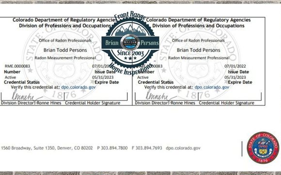 Radon testing by Brian Persons Front Range Home Inspections