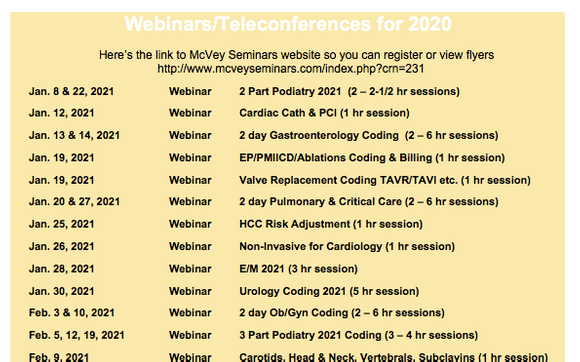 Coding Webinars for 2021 by McVey Medical Coding Seminars