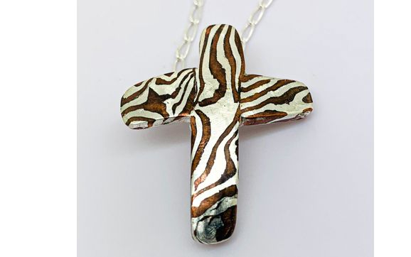 Mokume Gane Cross  by Donelle’s Silverfinch Jewelry Design 