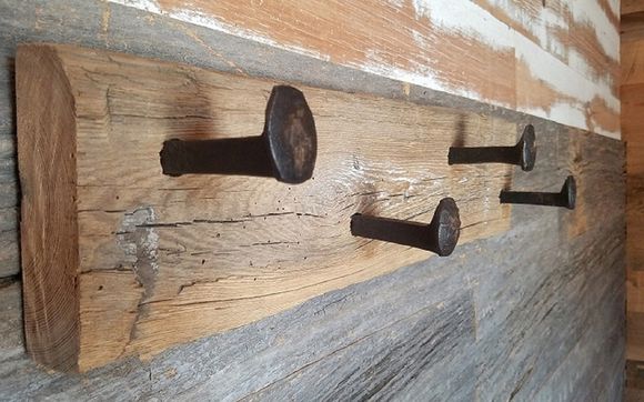 Barn Beam Coat Rack with Railroad Spikes. by Antique Beams & Boards LLC in  Delta Area - Alignable