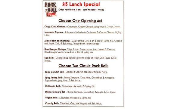 Rock n deals roll sushi menu