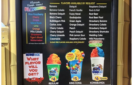 kona ice truck menu