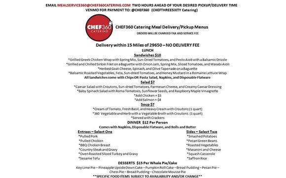 Meal Service Delivery or Pickup by CHEF360 Catering