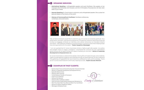 Consulting, Speaking, Philanthropy and Training services by Eunity Solutions
