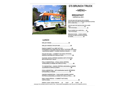 Here's my menu  by G's Brunch Truck