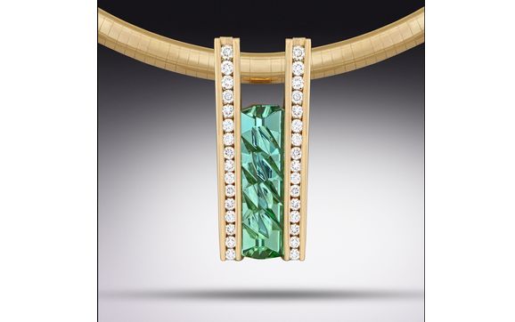 14 Kt pendant W/Munsteiner cut Afghan Tourmaline and VS/F diamonds by Simply Jonathon's Inc