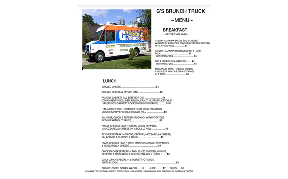 Menu by G's Brunch Truck