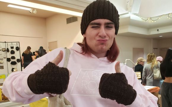 Knitted Knitty Head Wrap and Matching Wristlets (shown in grey tweed) by Knit Me Sew Me by Alise Kabakoff