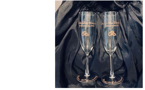 Custom hand engraving on mirrors, wine glasses/champagne flutes, wine/spirits/champagne bottles and some metals by Calligraphy by Barbara