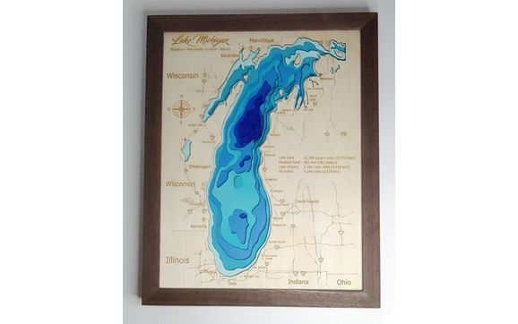 Lake Michigan Contour Map by East Coast Laser Engraving Designs 