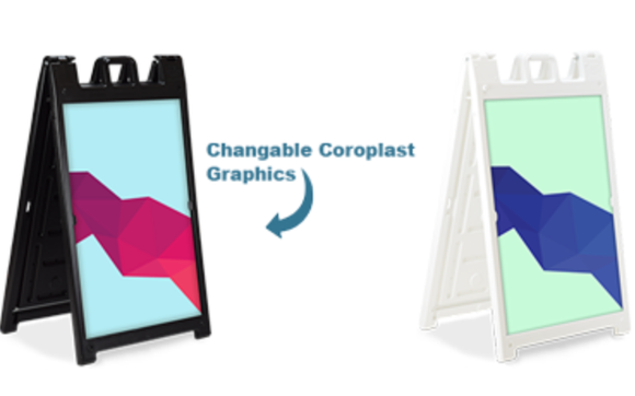 Heavy-Duty Plastic Sandwich Board With Two 24x36 Inch Recessed Graphic Areas Perfect Quick Change Advertising Sturd