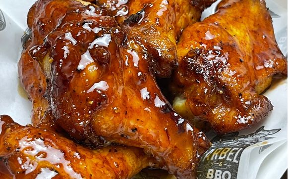 Peach Habanero Wings by Barbells & BBQ