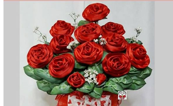 Handmade Red Ribbon Rose Bouquet by P and P Floral Designs, Etc