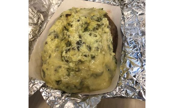 Spinach and Artichoke Baked Potato by A & M's Heavenly Spuds
