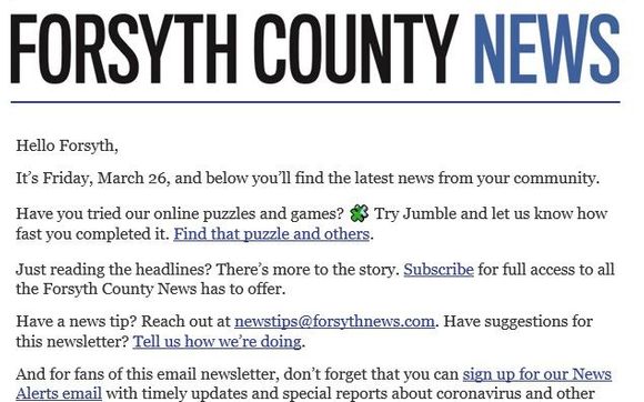 Forsyth County News email updates  by Forsyth County News