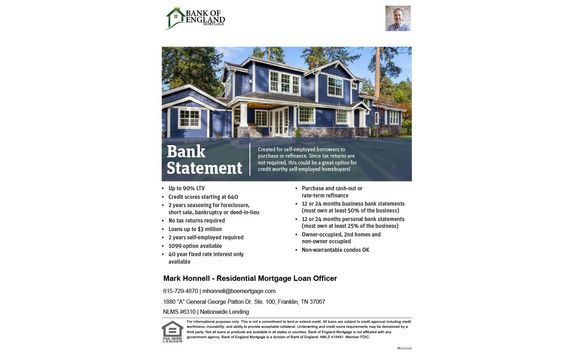 Self Employed-Bank Statement Loans by Bank of England Mortgage