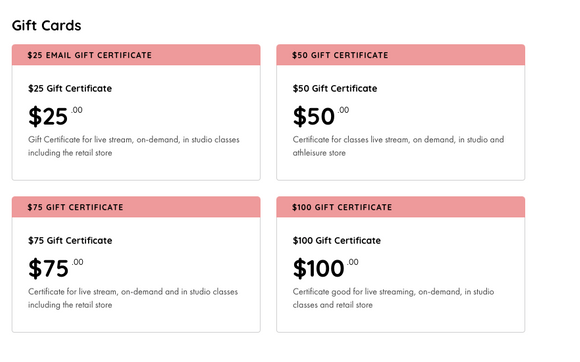 Gift Cards by the WONDER Barre