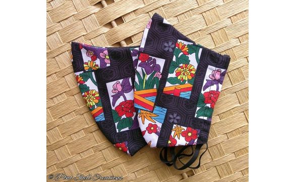 Black Hanafuda Face Mask Japanese Novelty Yaku Card Game Classic Theme ...