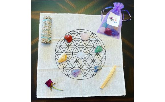 Crystal Grid 7 Chakra Flower Of Life Attract Healing Grid Kit Law of Attraction Gift Set by My Peace Guru by My Peace Guru
