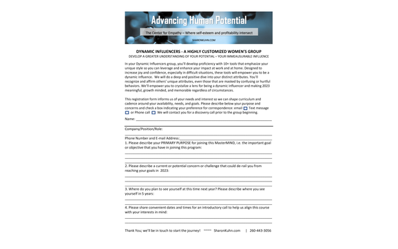 Be A Dynamic Influencer 6 Week Course by Sharon Kuhn Consulting, dba, The Center for Empathy, LLC