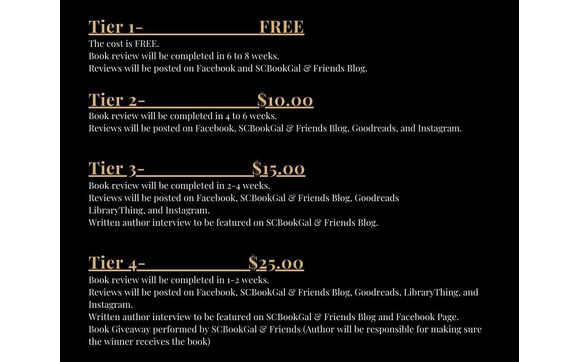 Pricing List  by SCBookGal and Friends 