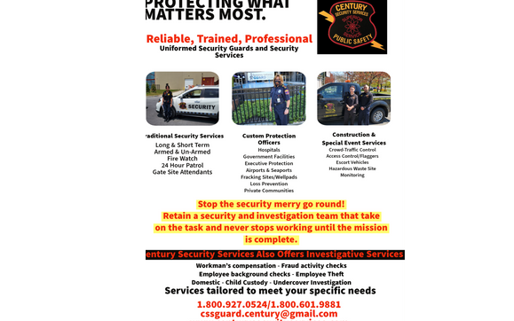SECURITY AND INVESTIGATIONS  by Century Security Services & Century Medical Response