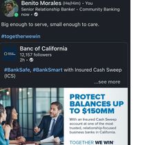 Insured cash sweep, protects up to 150 Million.  by BUSINESS BANKER 