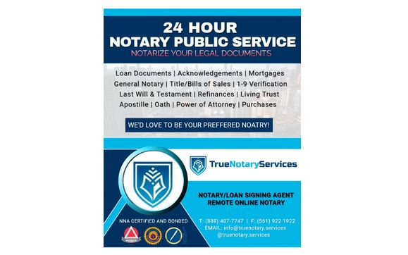 Mobile Notary, Remote Online Notary and Notary Loan Signing Agent Services by TrueNotary.Services
