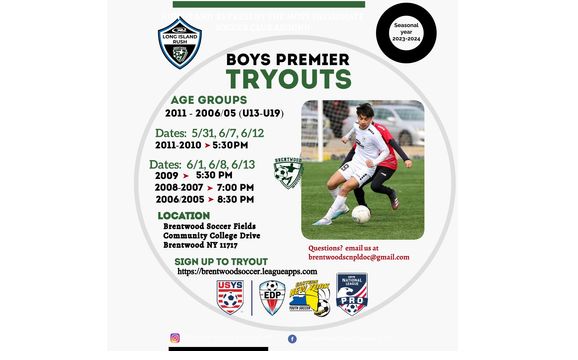 2023 Soccer Tryout-Boys Premier by Brentwood Youth Soccer Club, Inc.