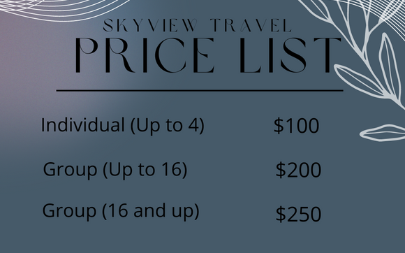 Pricing List for Skyview Travel Concierge Services  by SkyView Travel Agency