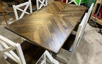 AppleTown design top, farmhouse base, chairs by Apple Town Woodworks