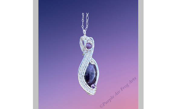 Amethyst oval in sterling silver wrap by Purple Air Frog Arts
