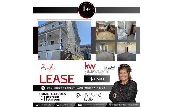 🏡 38 E Abbott Street, Lansford PA, 18232💰 $1,300 3 🛌 | 1 Baths by Keller Williams Real Estate-Danette Troxell