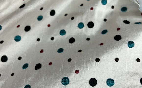 100% silk base with dods Embroidry  by Family Fabrics LLC / Butterfly Fabrics