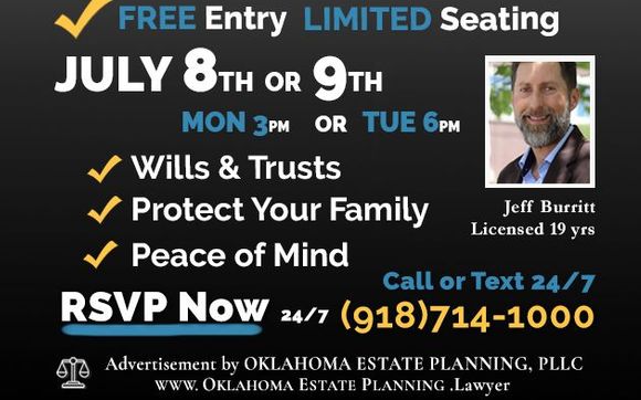 FREE Estate Planning Workshop July 8th & 9th 2024 by Oklahoma Estate Planning PLLC