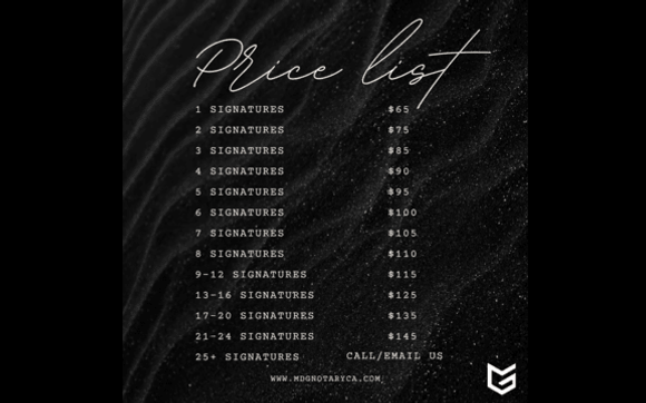 MOBILE NOTARY PRICING LIST: by MDG NOTARY