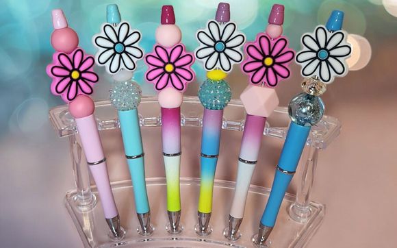 Beaded flower pens by OhMyMeowDesigns