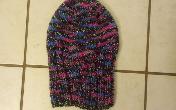 Striped Black And White And Purple Bluish Classic Knitted Toque by EmilysTextiles