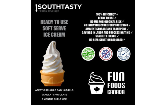 Shelf-Stable Premium Vanilla Liquid Soft Serve Ice Cream Mix - 10L Bag - UHT - Southtasty Exclusive Canadian Distributor by Fun Foods Canada