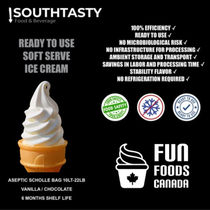 Shelf-Stable Premium Vanilla Liquid Soft Serve Ice Cream Mix - 10L Bag - UHT - Southtasty Exclusive Canadian Distributor by Fun Foods Canada