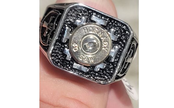 Customized stainless steel cross ring. by Texas Blue Courage Company LLC
